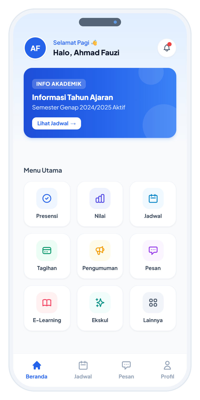 Tampilan Mobile Portal Siswa & Orang Tua OCS EDU